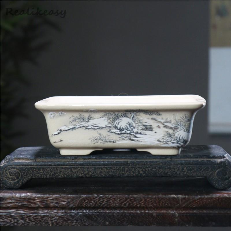 Mini Bonsai Zen Garden - กระถางเซรามิกใส่ดอกไม้สีม่วงขนาด6ไซส์ดอกกุหลาบหินทำด้วยมือกระถางดอกไม้ภูมิทัศน์จีน LE302การตกแต่งบ้าน