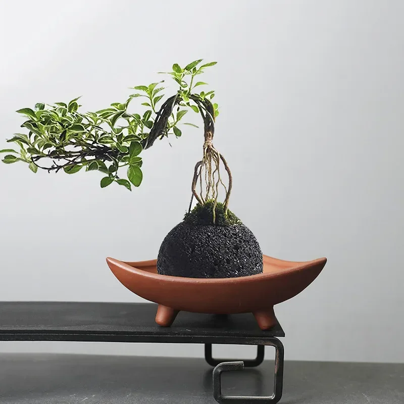 Mini Bonsai Zen Garden - กระถางต้นไม้เซรามิคส่วนบุคคลสำหรับพืชไม้ไผ่ภูมิทัศน์ในร่มสีม่วงตกแต่ง panci Tanah liat