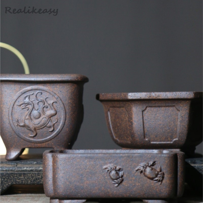 Mini Bonsai Zen Garden - กระถางดอกไม้ทรายสีม่วงกระถางต้นไม้บอนไซทรงหกเหลี่ยมกระถางต้นไม้ทำมือดอกกุหลาบหินเซรามิกสไตล์ย้อนยุคของจีน